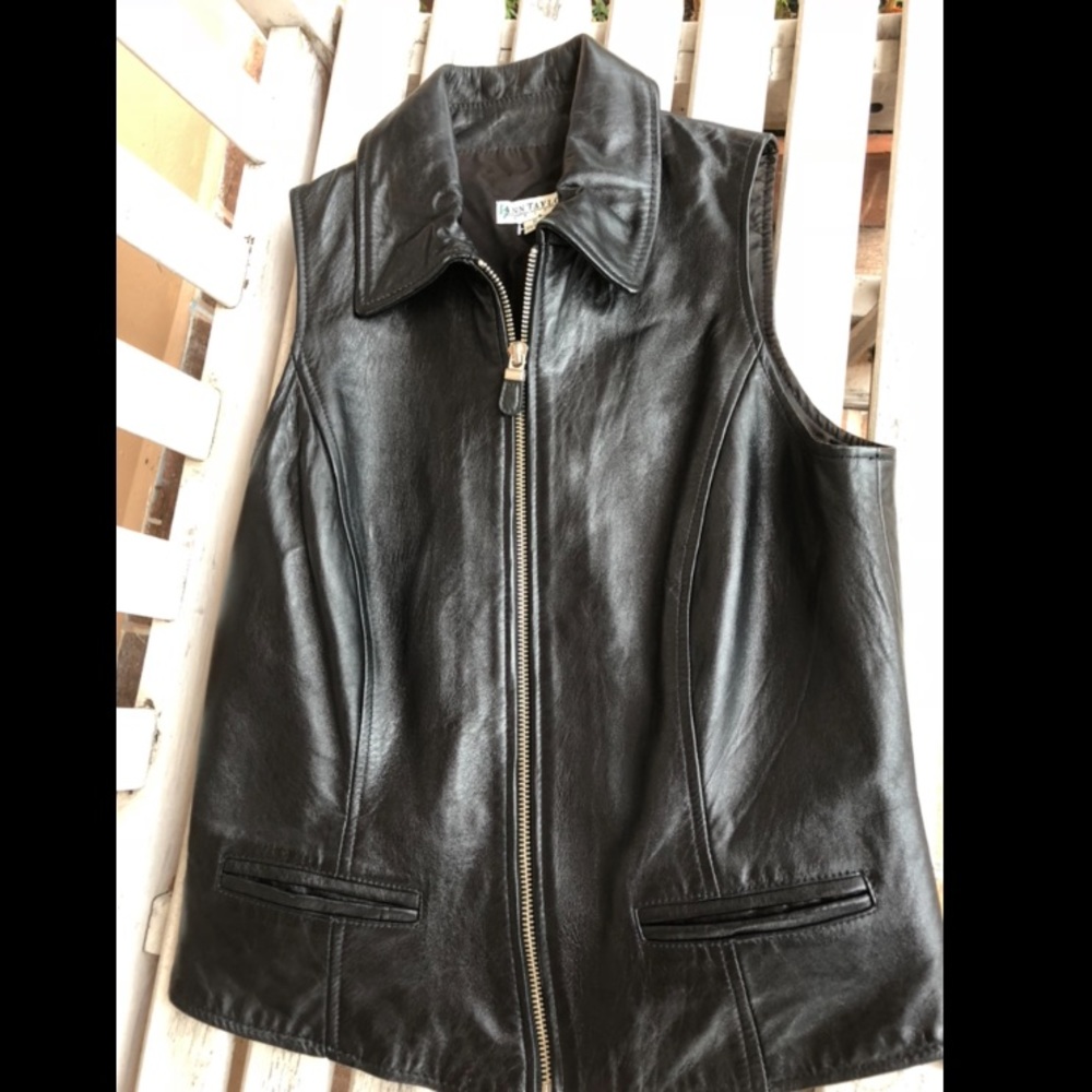 Ann Taylor Petite Small Black Leather Vest Women